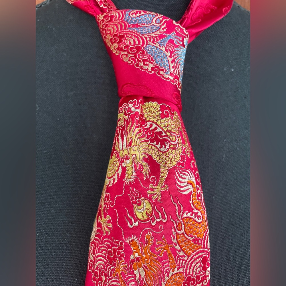 Vintage Japanese Brocade Dragon Silk Necktie View 2